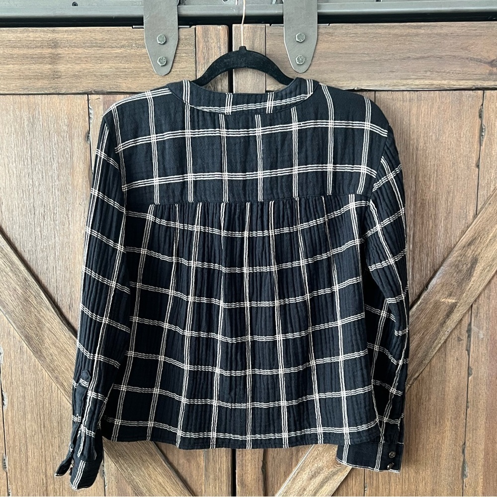 Madewell Lightspun Evert Pullover Top in Windowpane Plaid True Black Size Small - Picture 6 of 9